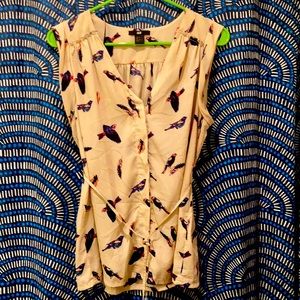 H&M sheer fabric, bird print, sheer fabric, blouse